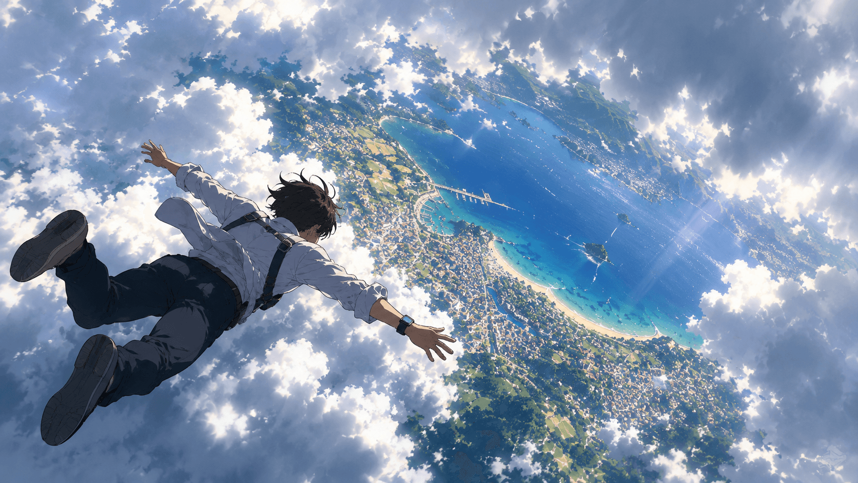 雲の先へ進む人物とインストールの風景